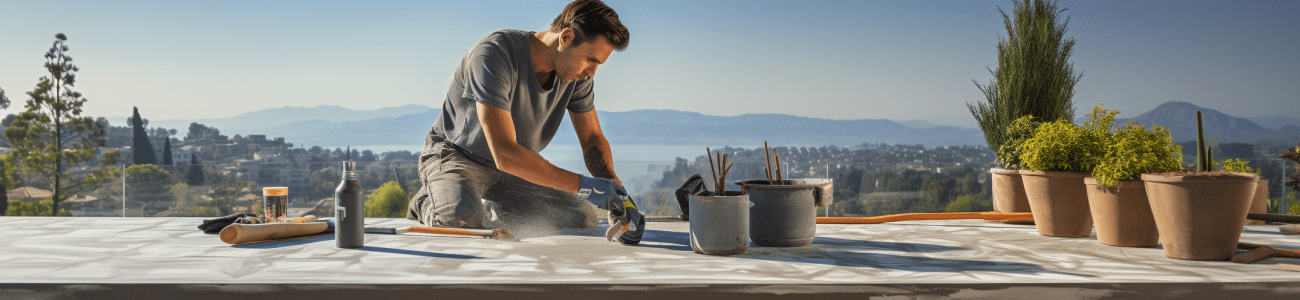 Artisan pose du beton cire sur une terrasse